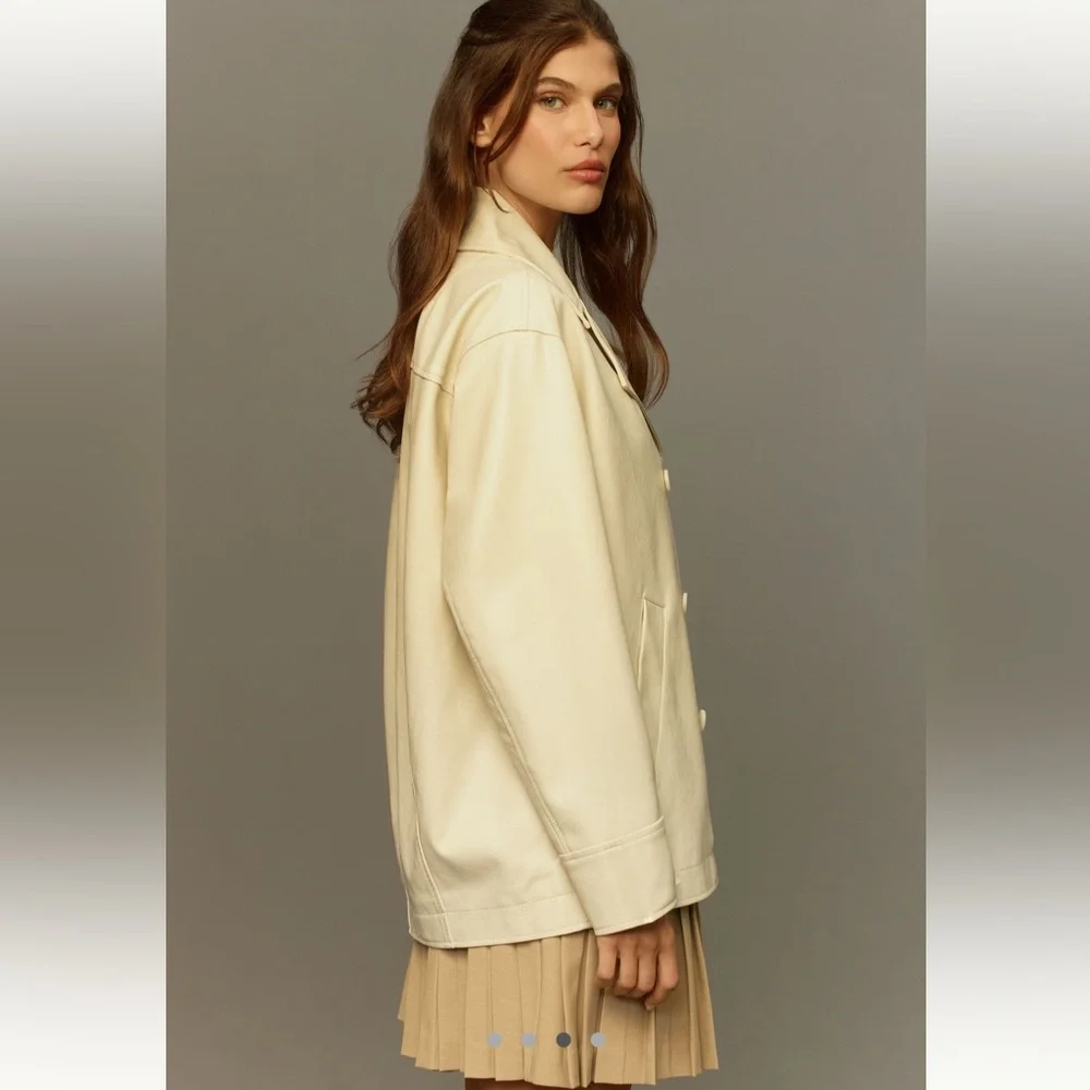 Anthropologie Maeve Faux Leather Cocoon Blazer - Picture 9 of 13